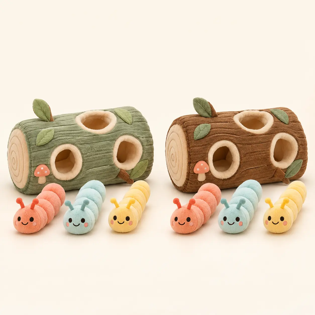 Wiggle Burrow Log — Sage green / Warm brown