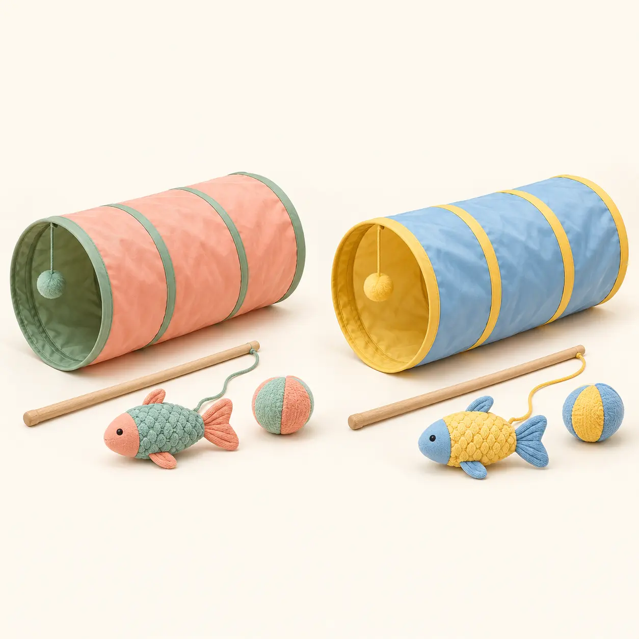 Curious Cat Play Kit — Peach + green / Blue + yellow