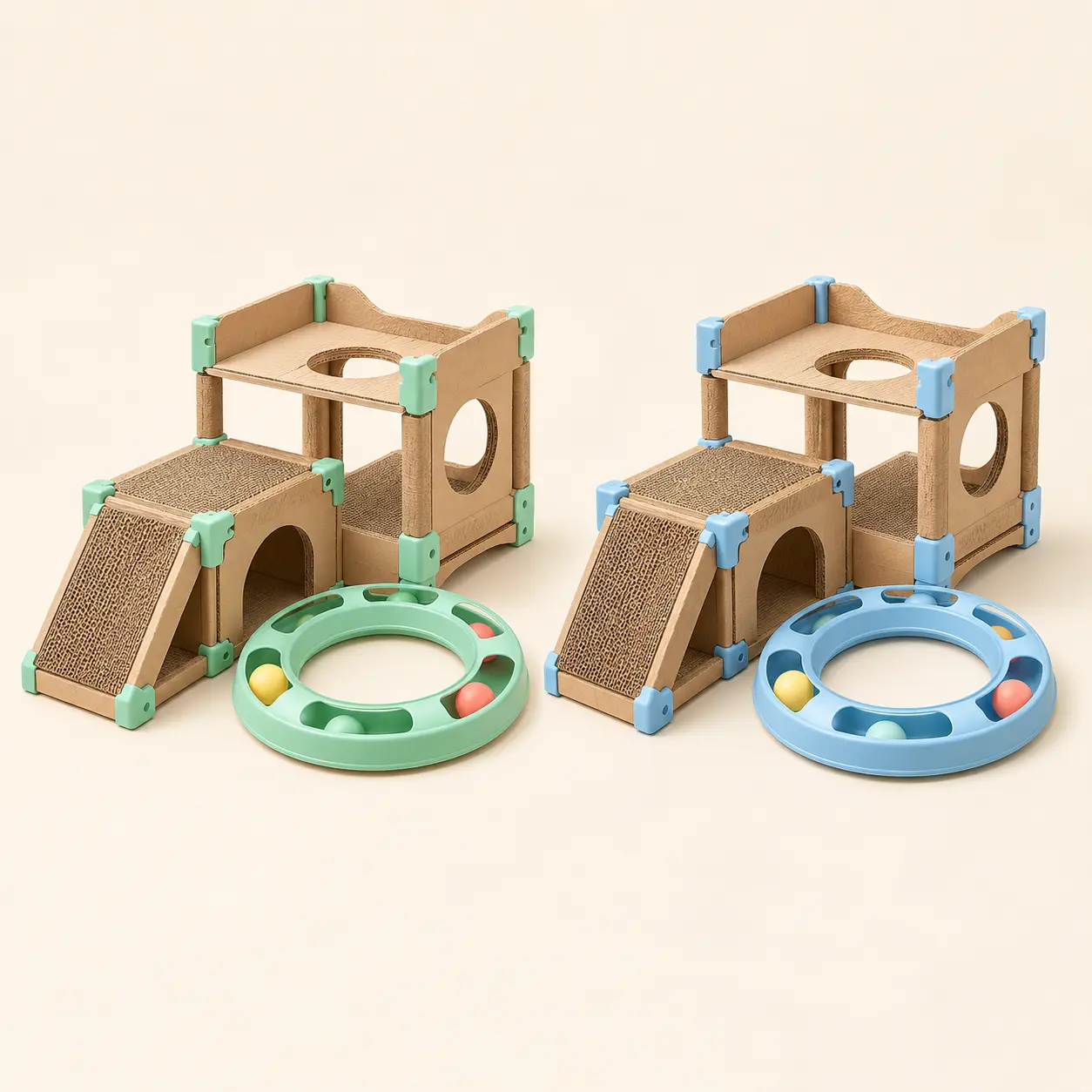 Stack & Chase Playground — Natural + mint / Natural + blue