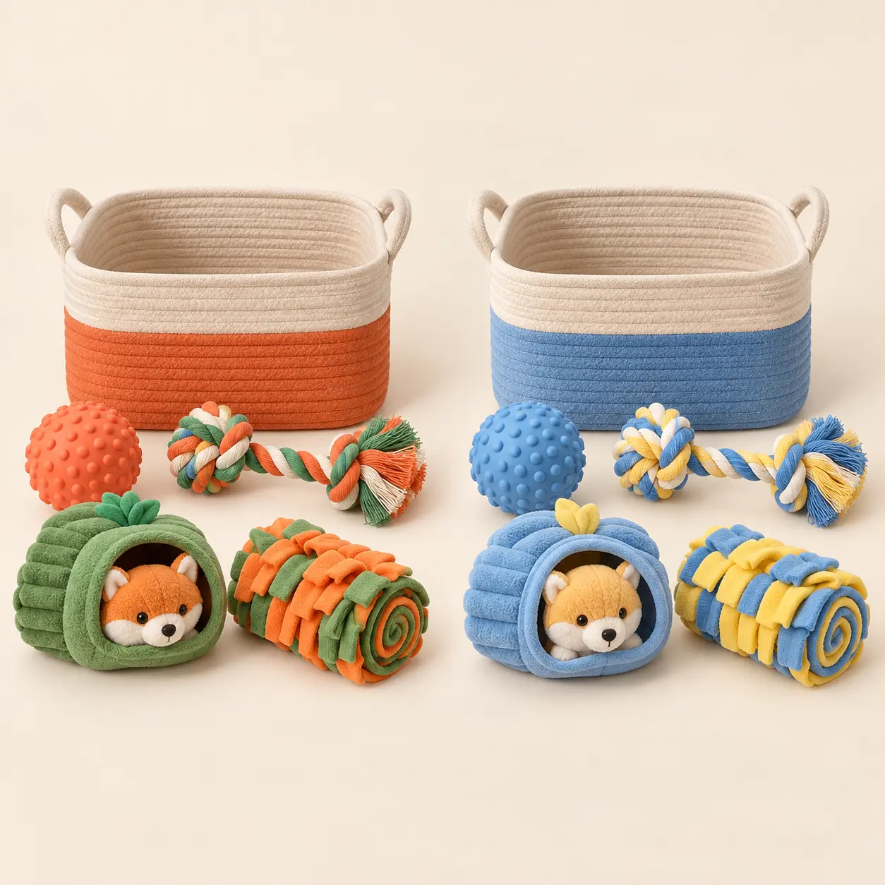 Big Day Dog Toy Trunk — Orange + green / Blue + yellow