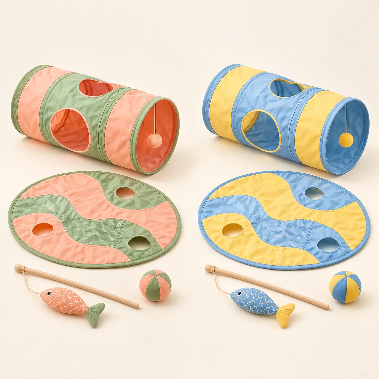 Indoor Cat Adventure Set — Peach + green / Blue + yellow